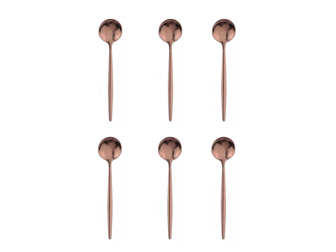(rosa) Un Juego De 6 Cucharas Pequeñas De Acero Inoxidable, Cucharas Para Servir Negras Y Doradas.