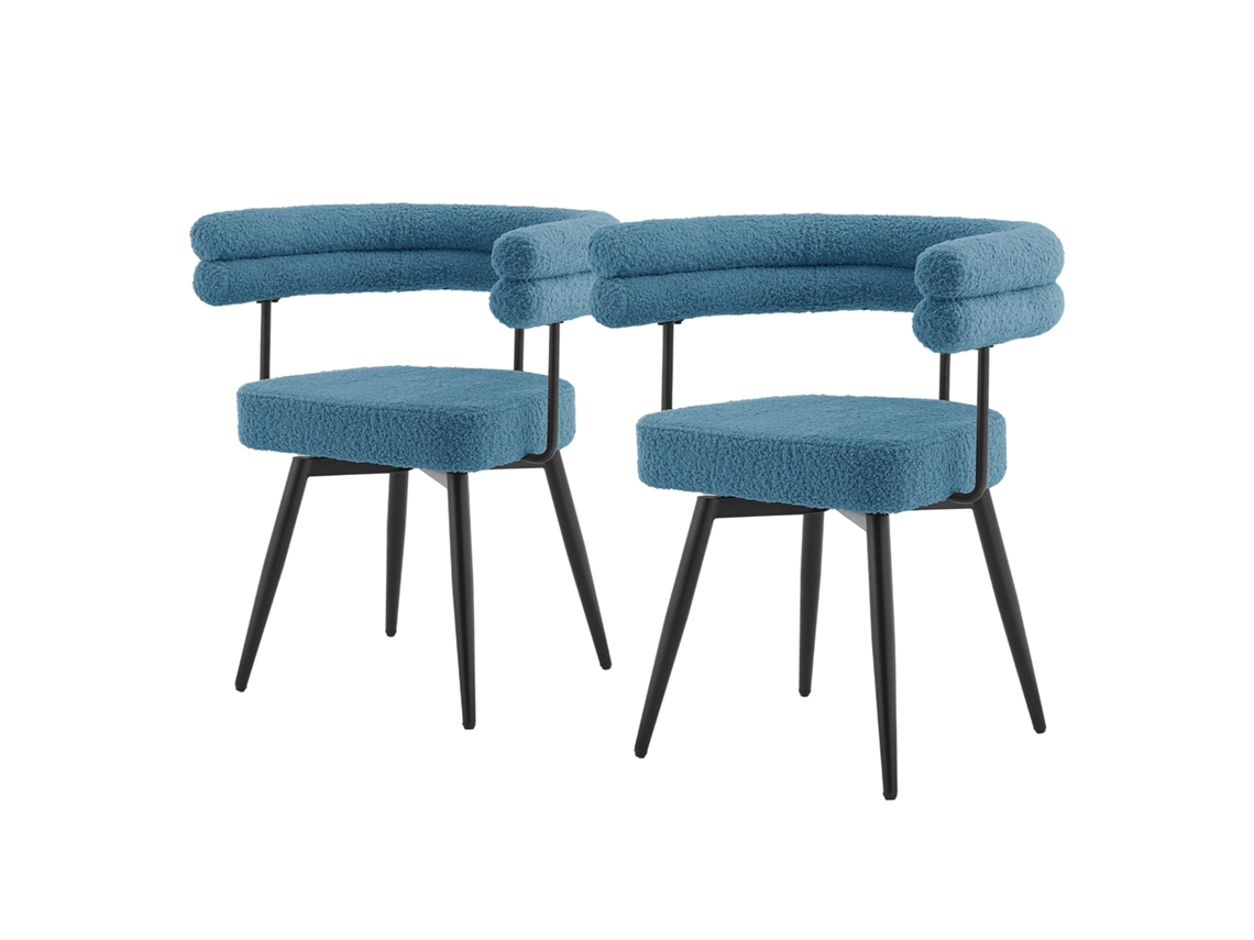 2x Sillas De Comedor Ml-design Giratorias 360°, Tapizado Tejido Teddy Azul, Ergonómicas