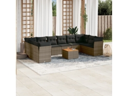 Conjunto de sofá de jardín de 11 piezas con cojines, ratán gris, DKD Home Decor