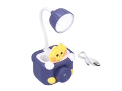 Lámpara De Escritorio Usb Con Diseño De Gato Y Página De Dibujos Animados, Portalápices Led Y Sacapuntas Azul.