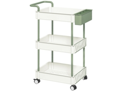 Carrito de cocina de 3 niveles con cesta colgante, fabricado en acero blanco, práctico carrito de almacenamiento con asa Zkaka