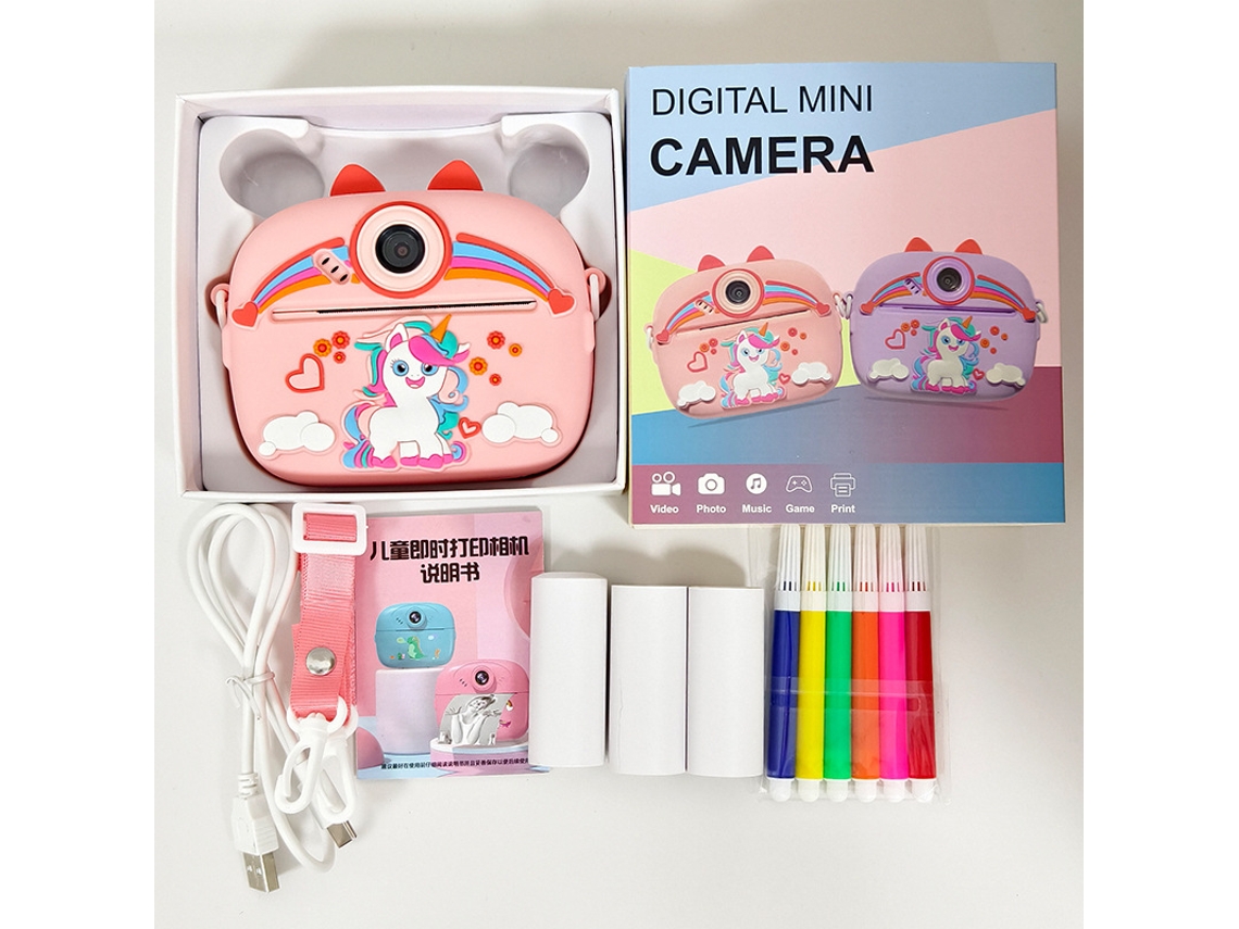 Cámara infantil multifuncional Polaroid portátil + Funda de silicona rosa + Tarjeta de memoria de 32 g
