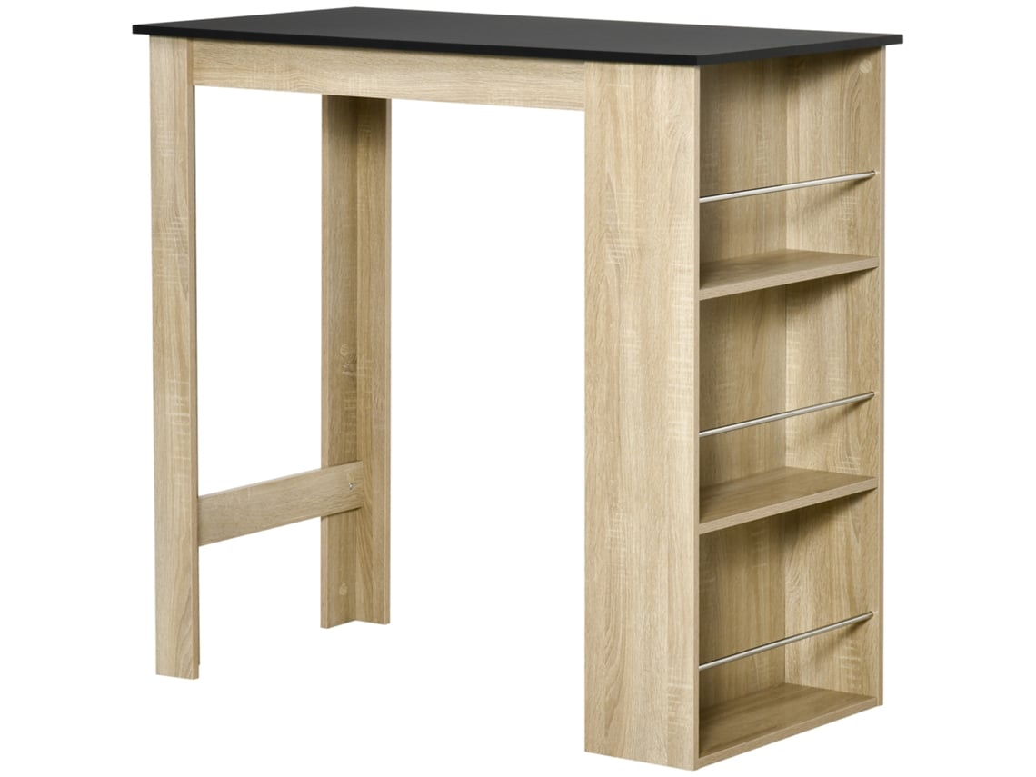VPMKP - Mesa bar Homcom, 112x57x106 cm, 3 estantes, roble negro claro PMM CAPITALI