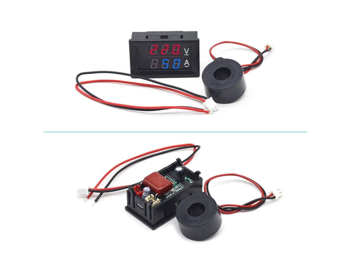 Voltímetro Y Amperímetro Digital Con Indicador Led Bicolor Azul Y Rojo, De Alta Precisión.