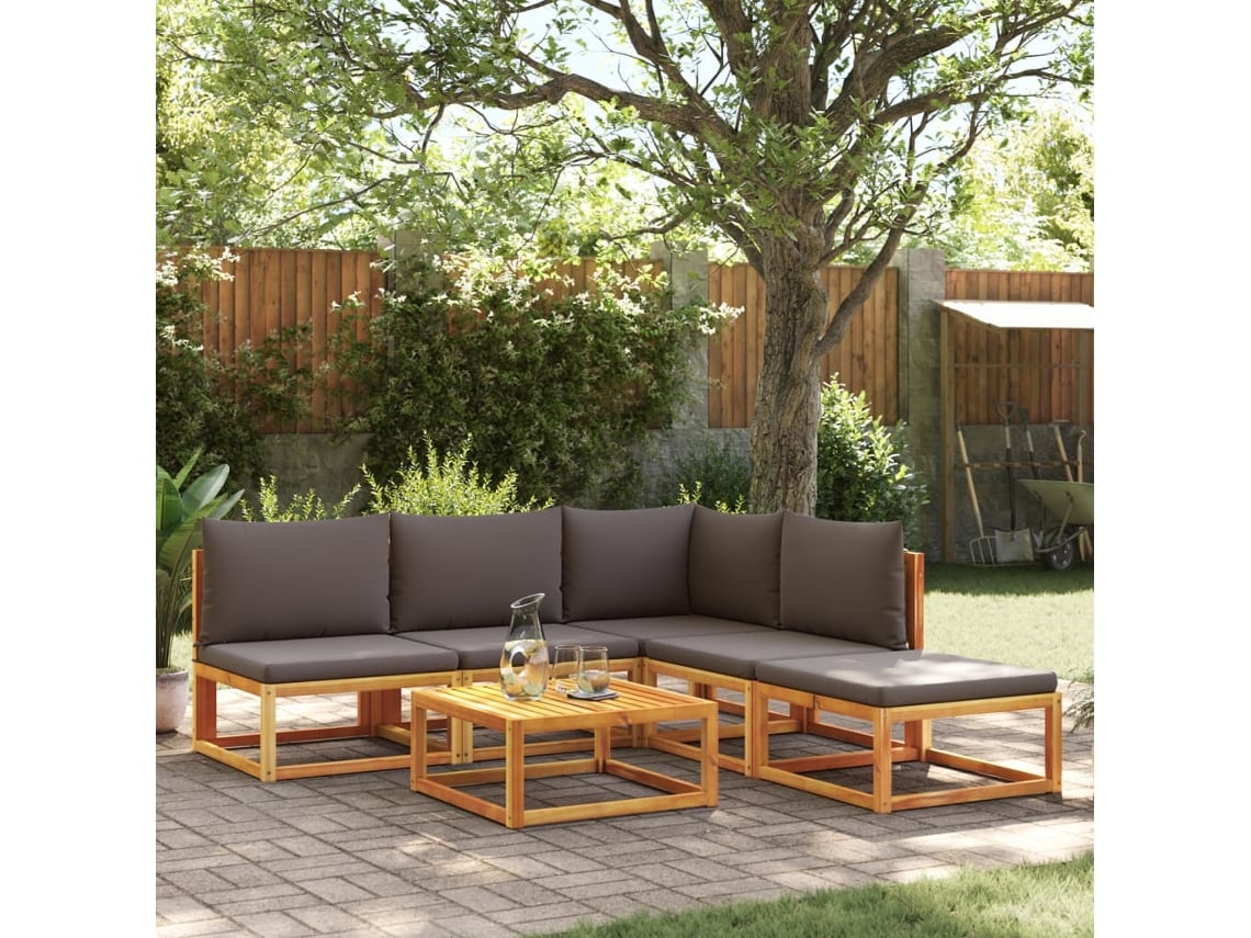 Conjunto de sofá de jardín de 6 piezas con cojines de madera maciza de acacia, Dkd Home Decor
