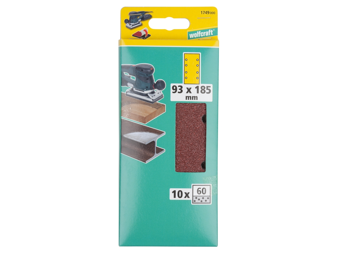 Wolfcraft 1749000 - 10 Hojas De Lijar Adhesivas Corindón De Grano 60 De 93 X 185 Mm