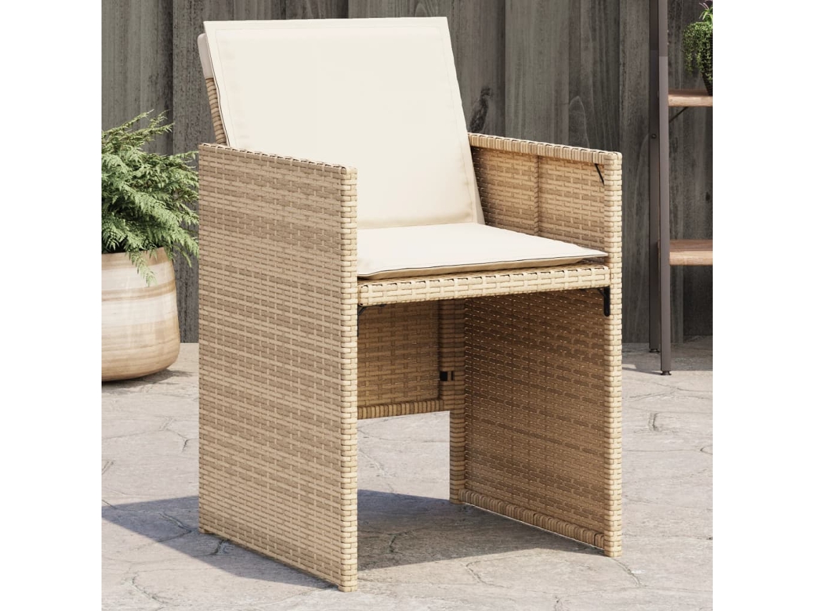 Sillas de jardín con cojines, 4 unidades, mimbre sintético beige, Dkd Home Decor