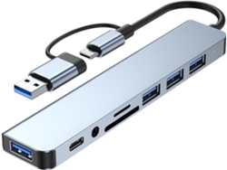 Adaptador Concentrador Usb-c 8 En 1, 4 Puertos Usb, Lector De Tarjetas Sd/tf, Puerto De Datos Usb-c Para Macbook, Portátil Y Tableta (negro)