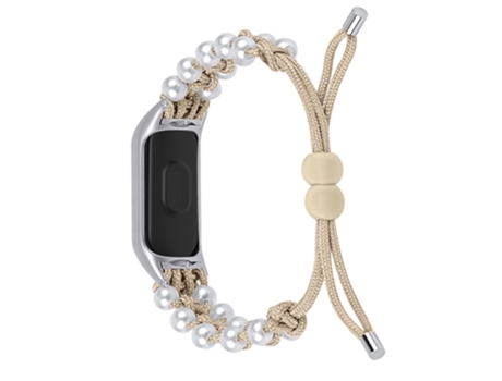 Correa de nailon decoración de perlas ajustable cuerda trenzada para Xiaomi Mi Band 3/4 - albaricoque