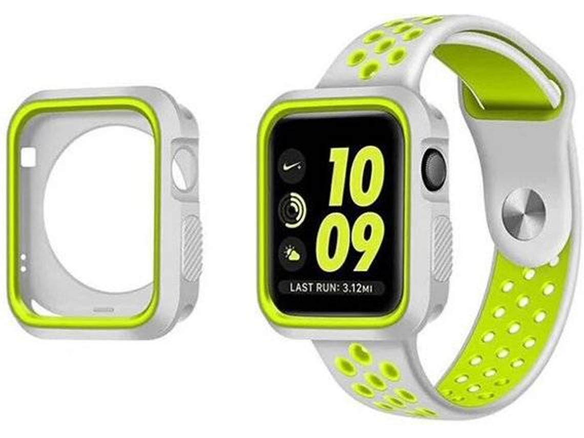 Carcasa Military + Correa SportyStyle PHONECARE Apple iWatch Series 4 - 44mm Gris y Verde Fluorescente