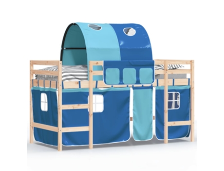 Cama alta para niños VIDAXL con túnel madera pino azul (80x200cm)