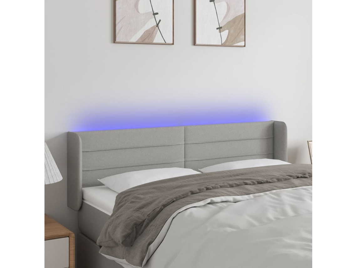 Cabecero Con Led De Tela Gris Claro 147x16x78/88 Cm