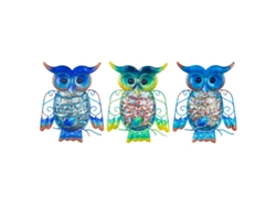 ORIGEN Home Decor - Adorno Búho Pack 3 Unidades Adorno Pared Jardin Azul - 20x0x15 cm