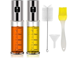 Botellas Pulverizadoras De Aceite De Oliva De 2 Unidades, 100 Ml, De Vidrio Y Acero Inoxidable Con Escala, Cepillos Y Embudo.