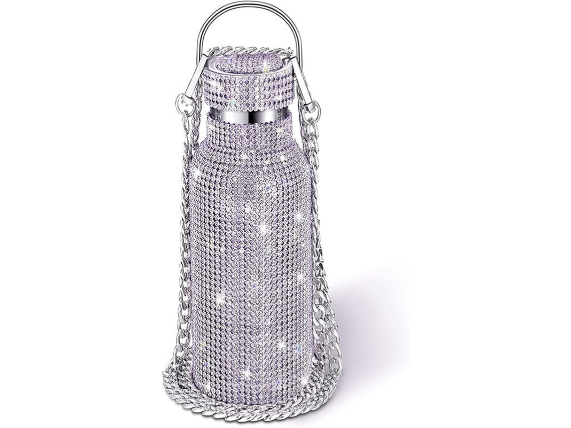 Botella Termo Aislada De Acero Inoxidable Con Grabado De Diamante Y Cadena.