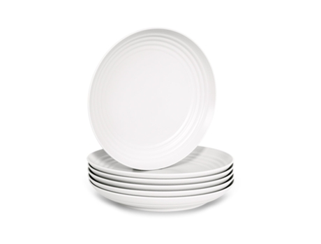 Juego de 6 Platos Plastic Forte Classic Llanos 20 cm Reutilizables. Ideal Fiestas. Blanco