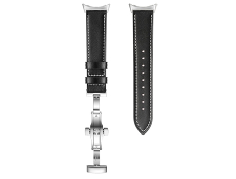 Correa de piel auténtica hebilla de mariposa para Google Pixel Watch - hebilla plateada/negro