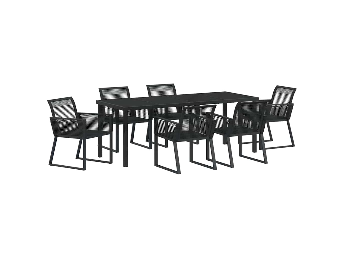Juego de vajilla de jardín de 7 piezas en acero con recubrimiento de polvo negro. Exclusivo de Maison.