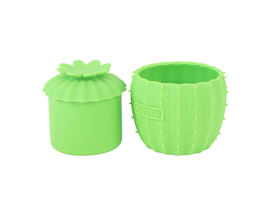 Recipiente Para Mantequilla Con Tapa, Línea De Agua, Silicona Resistente Al Calor, Para Uso En La Cocina, Color Verde.