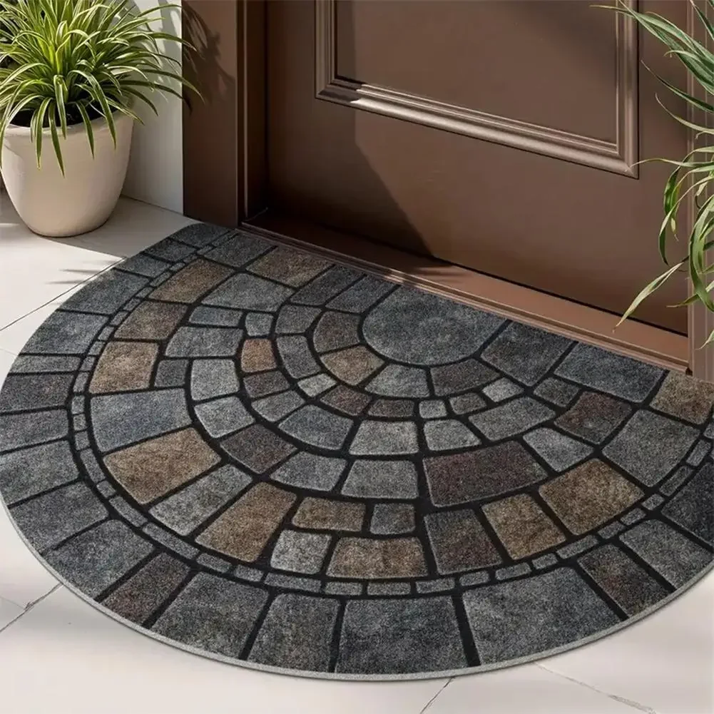 (estilo 18 45x70cm) Felpudo De Entrada De Estilo Retro Con Mosaico En Forma De Abanico Semicircular