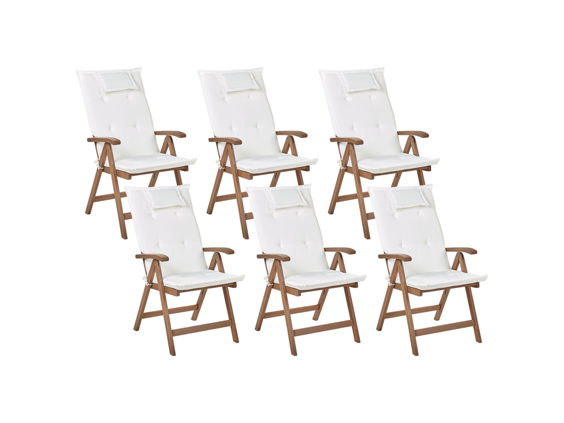 Conjunto De 6 Cadeiras De Exterior Ajustáveis Beliani Amantea De Madeira De Acácia Castanho 54x69x105