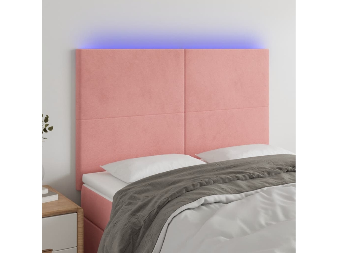 Cabecero Con Luces Led Terciopelo Rosa 144x5x118/128 Cm