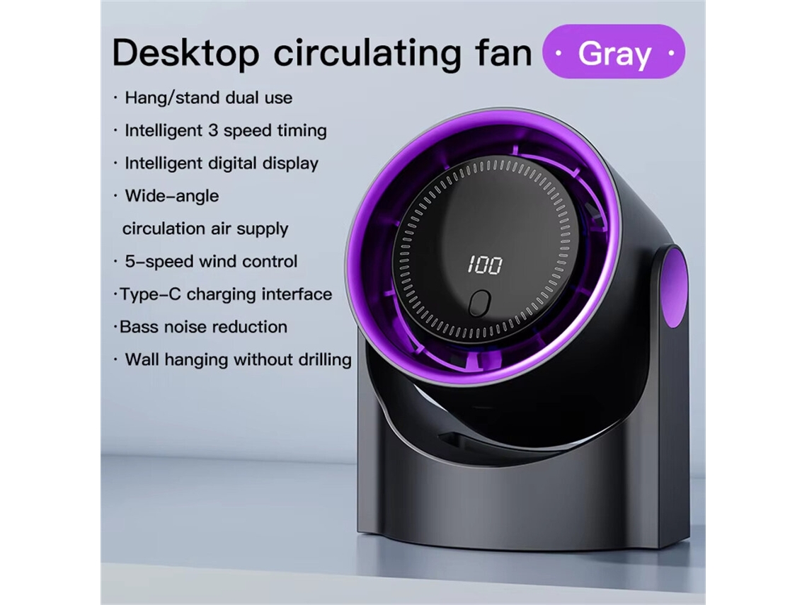 Negro Gris Ipree Ventilador Mini Silencioso Portátil Sin Aspas 100 Niveles Recargable Usb Pantalla Digital Alta Velocidad