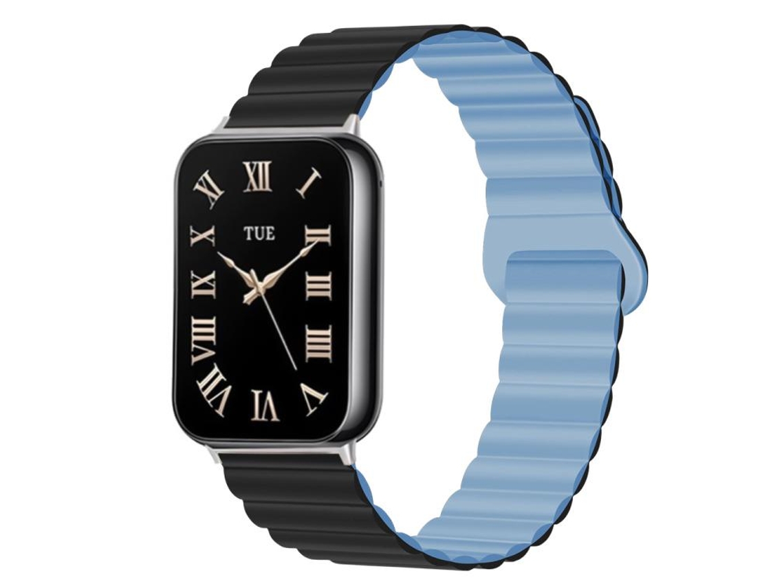 Bracelete Para Redmi Watch 6 / 5 / 4 - Silicone Magnético Reversível - Fecho Duas Cores Preto + Azul-turquesa