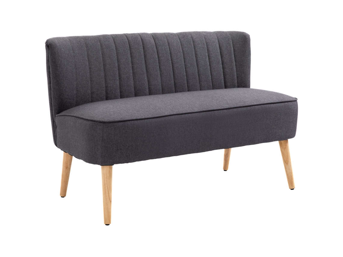 Sofá De 2 Plazas En Tela Efecto Lino Sin Reposabrazos Con Patas De Madera, 117 X 56,5 X 77 Cm, Gris Oscuro.