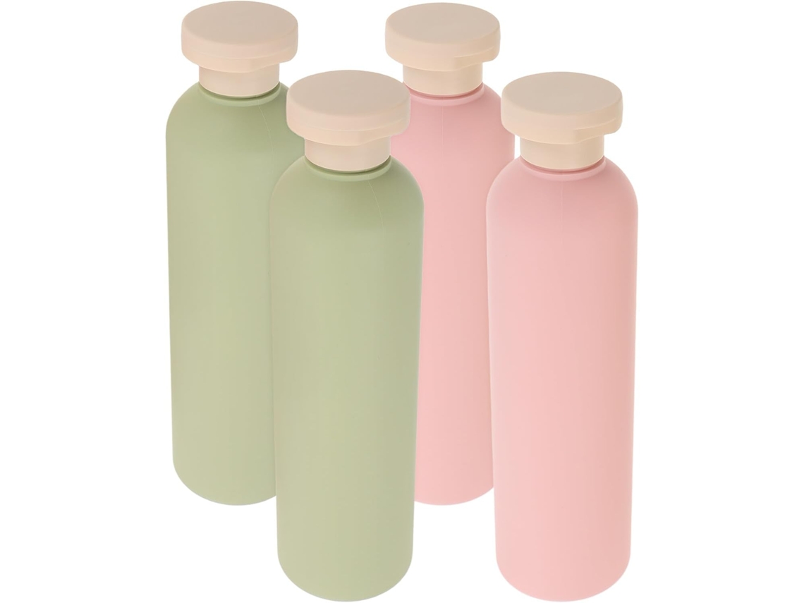 De 4 Garrafas Flexíveis Recarregáveis De 260ml Em Polietileno Verde Abacate Com Tampa Flip-top.