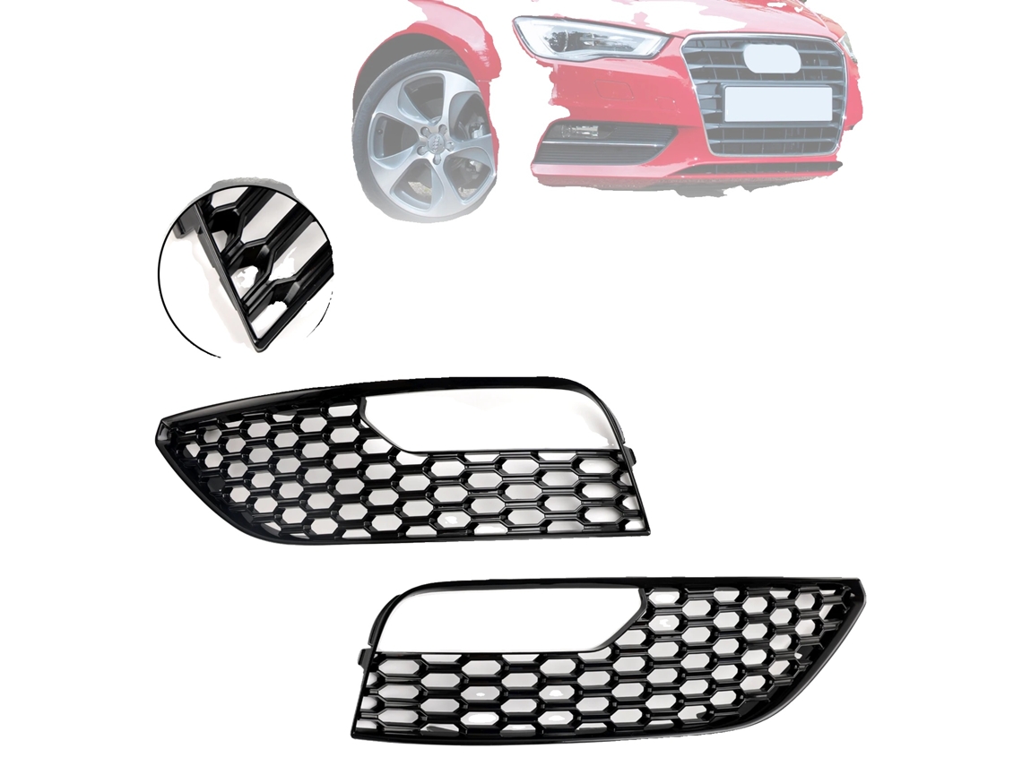 Cubierta de faro antiniebla para Audi A3 2012-2016, plástico negro brillante, OEM
