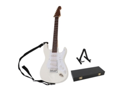 Guitarra Eléctrica De Madera En Miniatura, Modelo De 24 Cm, Con Soporte Y Caja Decorativa Blanca.