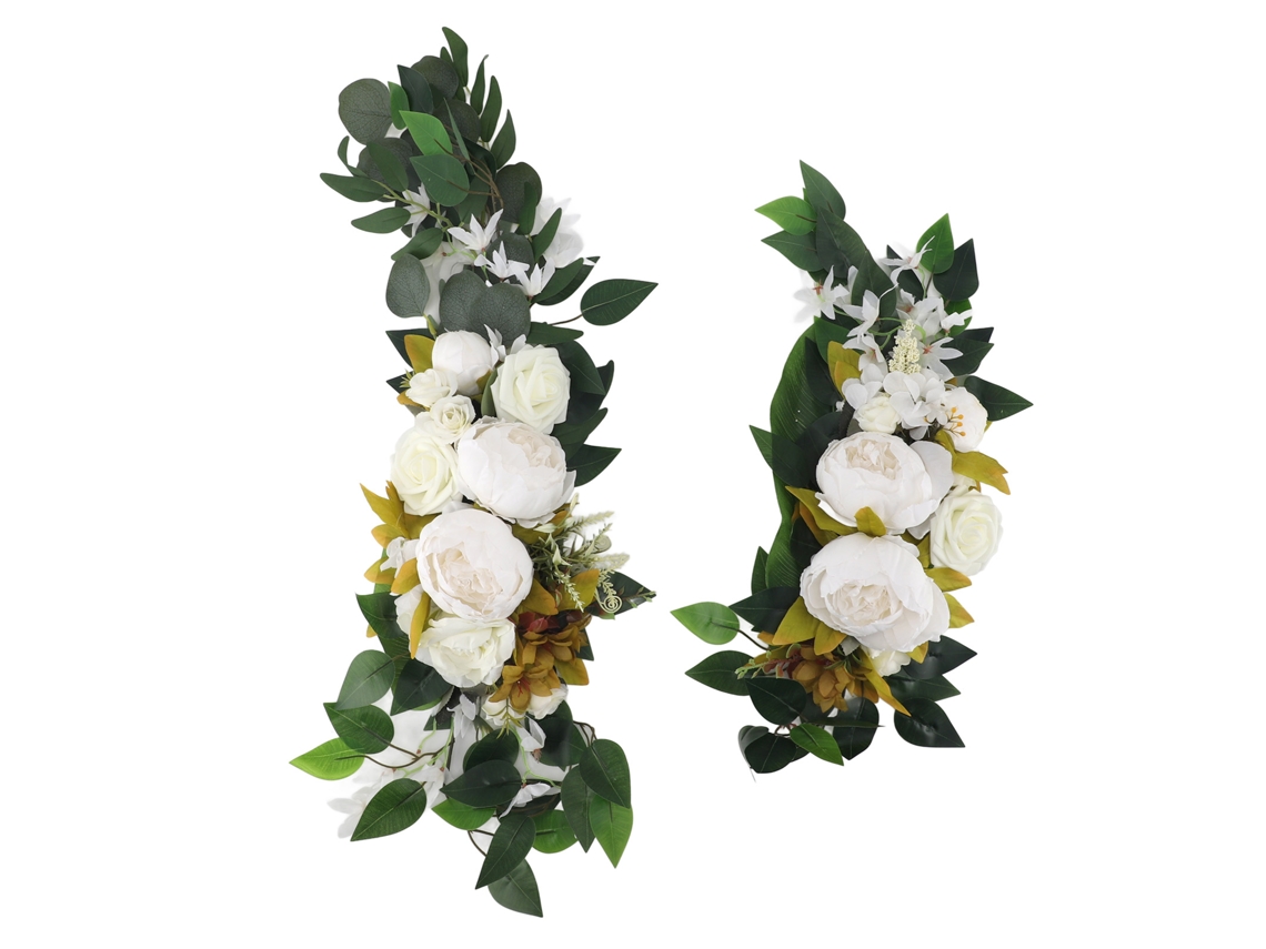 Arco de boda con telas y flores artificiales, paneles de bienvenida multifuncionales para bodas, decoración floral blanca.