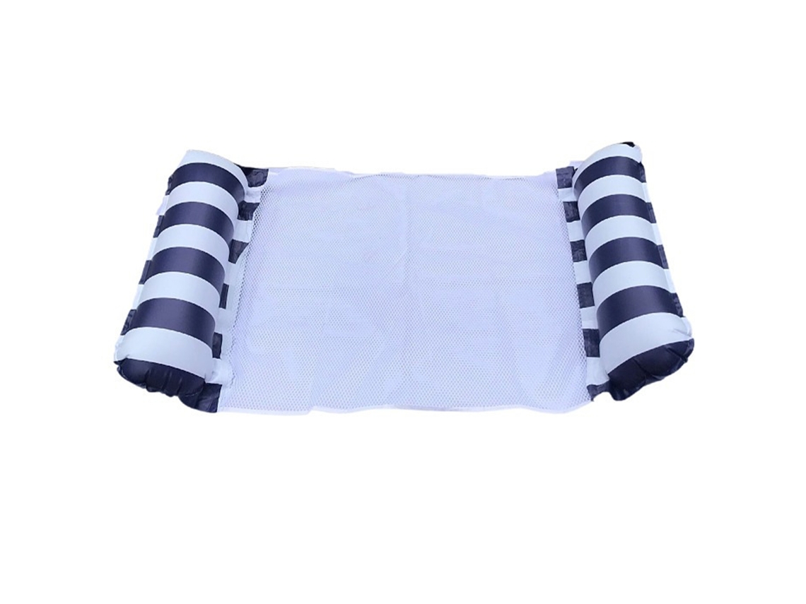 Cama Flotante Inflable Hammock Para Piscina 130x70cm Individual Rayado Plegable Azul Oscuro Para Entretenimiento Acuático