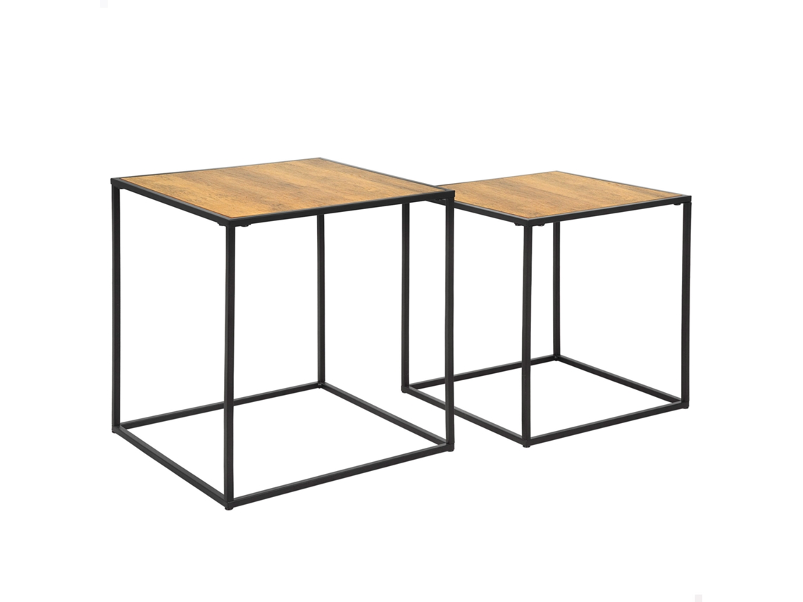 Juego de 2 mesas auxiliares Max Home en metal y madera, 37x37x40 cm y 33x33x35 cm