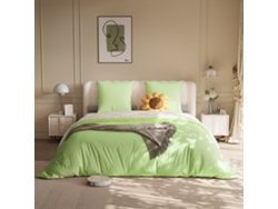 Juego De Cama 4 Piezas Poliéster 140x200 Cm Con Diseño De Cuadros Estético Resistente A Las Arrugas Verde Y Blanco