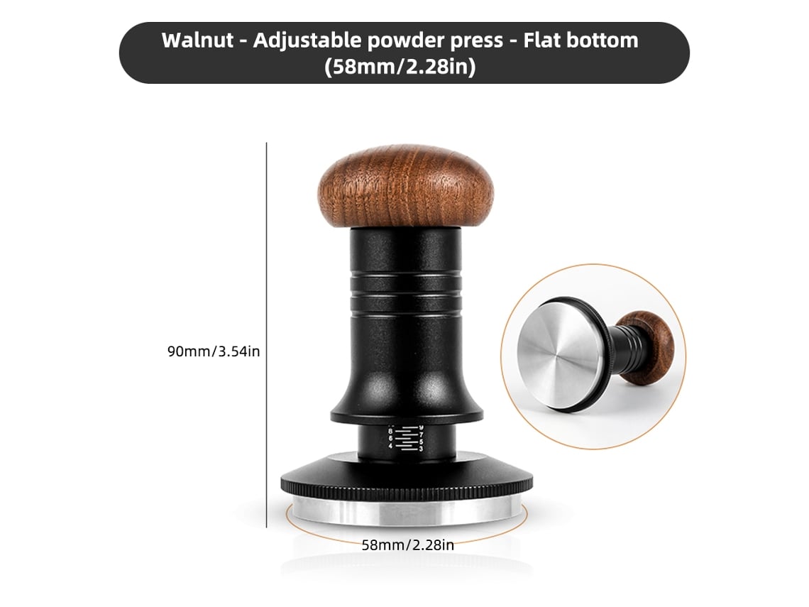Tapa Para Cafetera Espresso De 58 Mm Con Resorte, Capacidad De 13,6 Kg (30 Lb), Acero Inoxidable 304, Mango Ajustable De Nogal.
