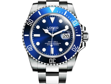VEANXIN Reloj mecánico automático de cristal de zafiro de acero inoxidable resistente al agua hasta 200 m-Azul plateado