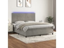 Cama Box Spring Colchón Y Led Terciopelo Gris Claro 180x200 Cm