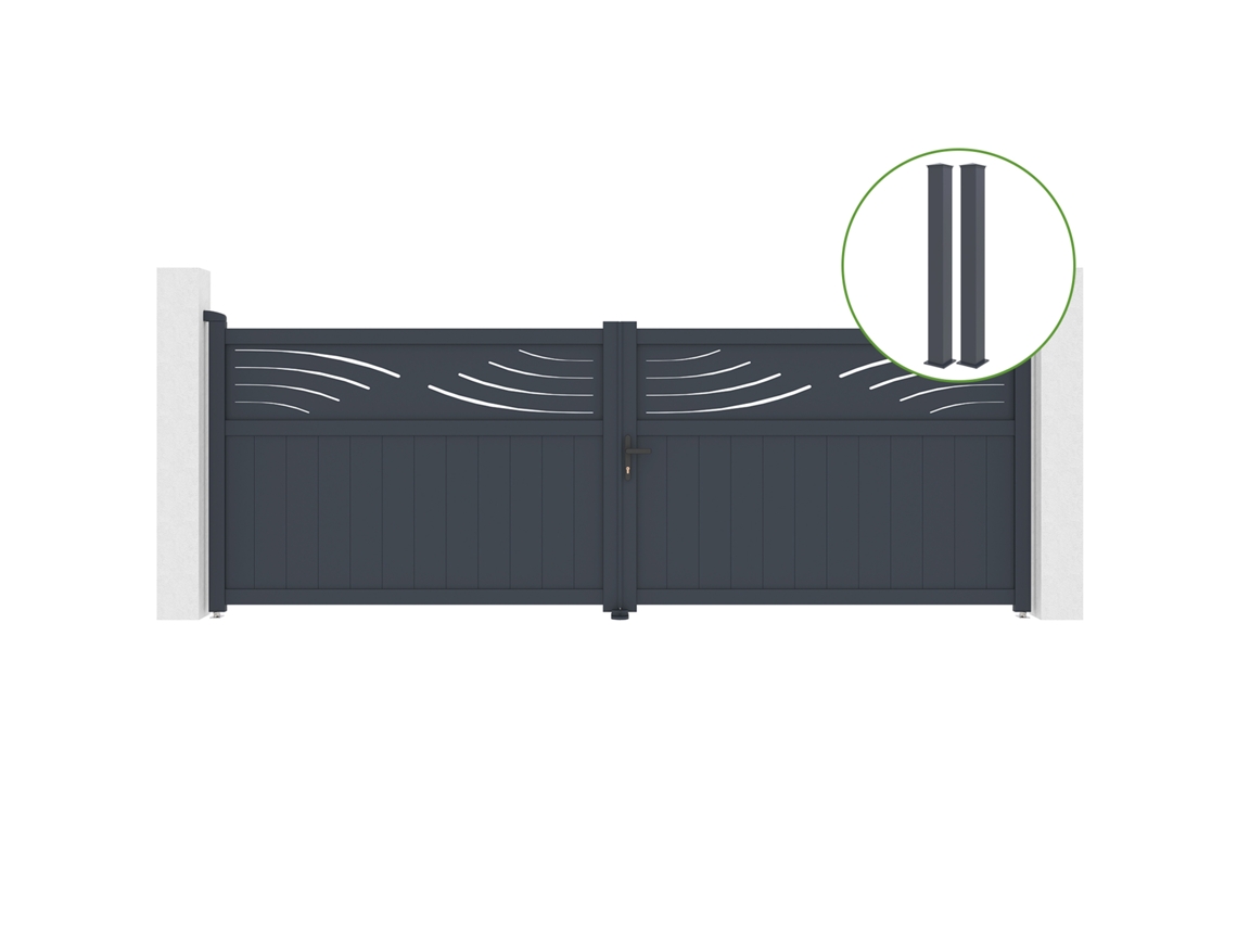 Puerta abatible 3m HALTI H.140cm aluminio gris 2 postes 20x20cm H.166cm CASANOOV