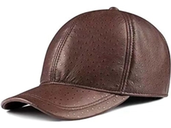 Casquette De Baseball En Cuir Véritable For Hommes - Chapeau Journal Réglable Marron Et Noir(brown)