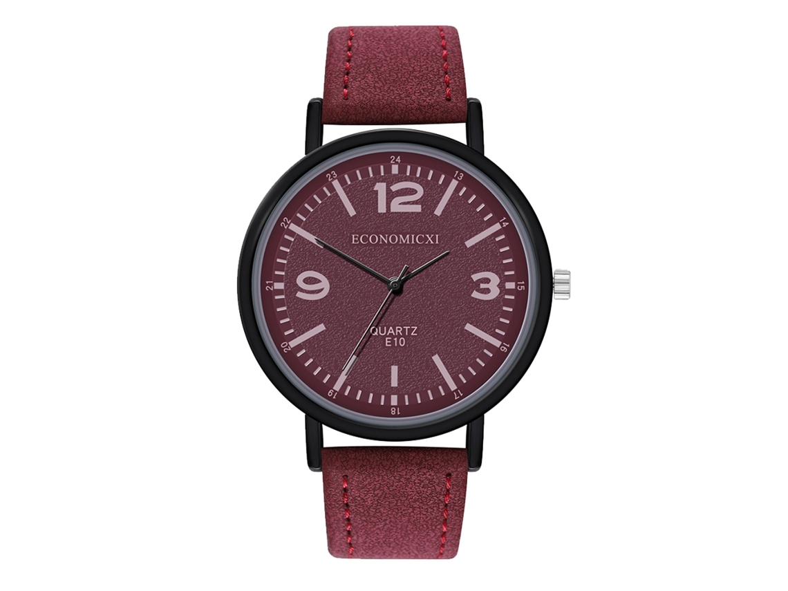 Elegante Reloj De Pulsera Unisex De Cuarzo Con Correa De Piel Sintética Morada.