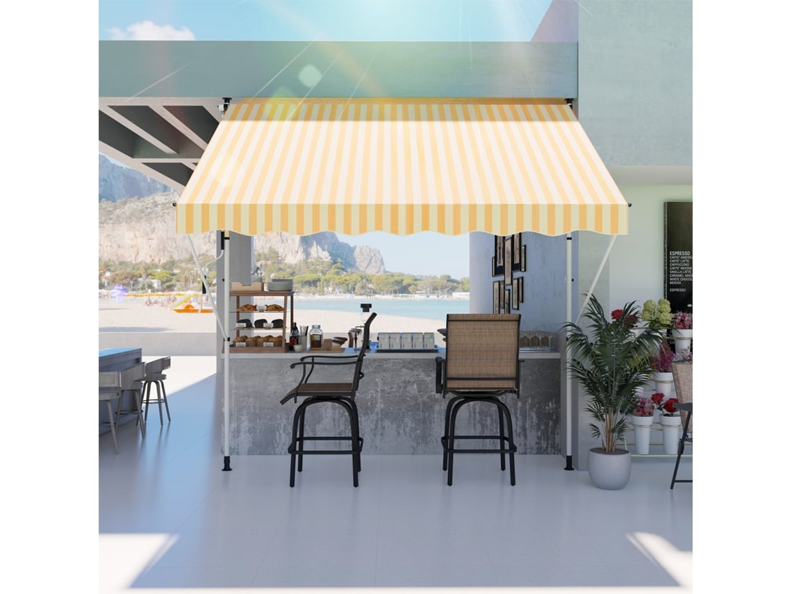 Toldo Retrátil Manual 300x150x170-280 Cm Com Altura Ajustável, Manivela E Proteção Solar Para Terraço, Laranja.