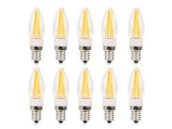 10 Bombillas Led E12 De Filamento Largo De 3w Y 110v, Luz Blanca Cálida Para Lámparas De Techo.