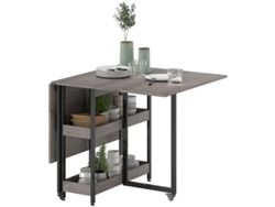 Mesa plegable para 2-4 personas con estantes, color gris.