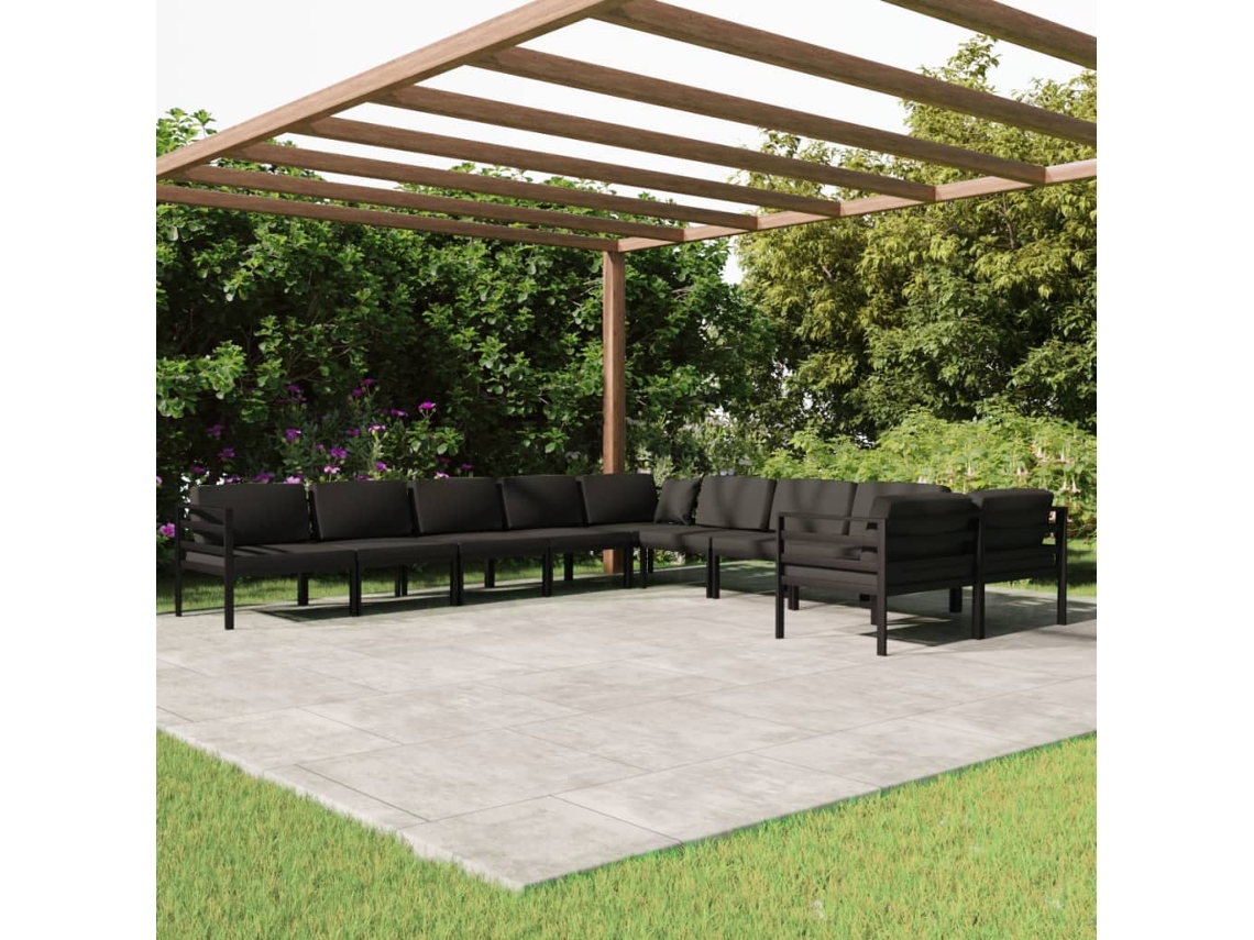 Conjunto de jardín de 10 piezas con cojines de aluminio antracita, Dkd Home Decor