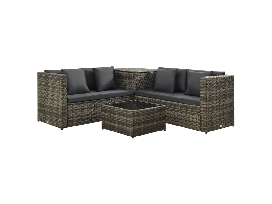 Conjunto de jardín de 4 piezas DKD Home Decor con cojines de mimbre gris