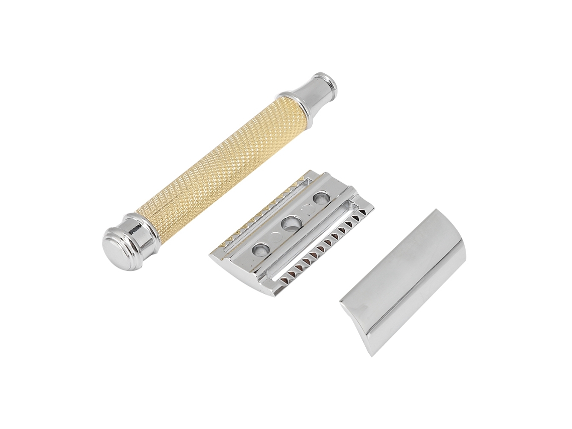Maquinilla de afeitar clásica manual de doble filo para hombre (dorada)