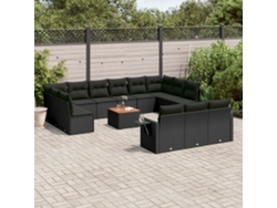 Conjunto de sofá de jardín de 14 piezas con cojines de mimbre negros DKD Home Decor