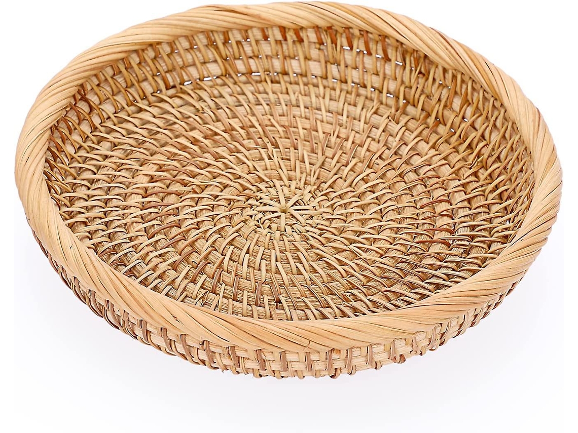 Cesta para llaves, cuenco para aperitivos, cesta redonda de mimbre de 19 cm para aperitivos, frutas, dulces, bandeja y organizador de mimbre.